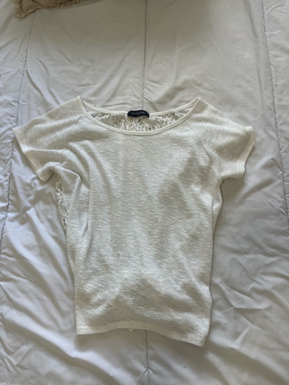 Eclipse Cream Short Sleeve Top with Lace Back